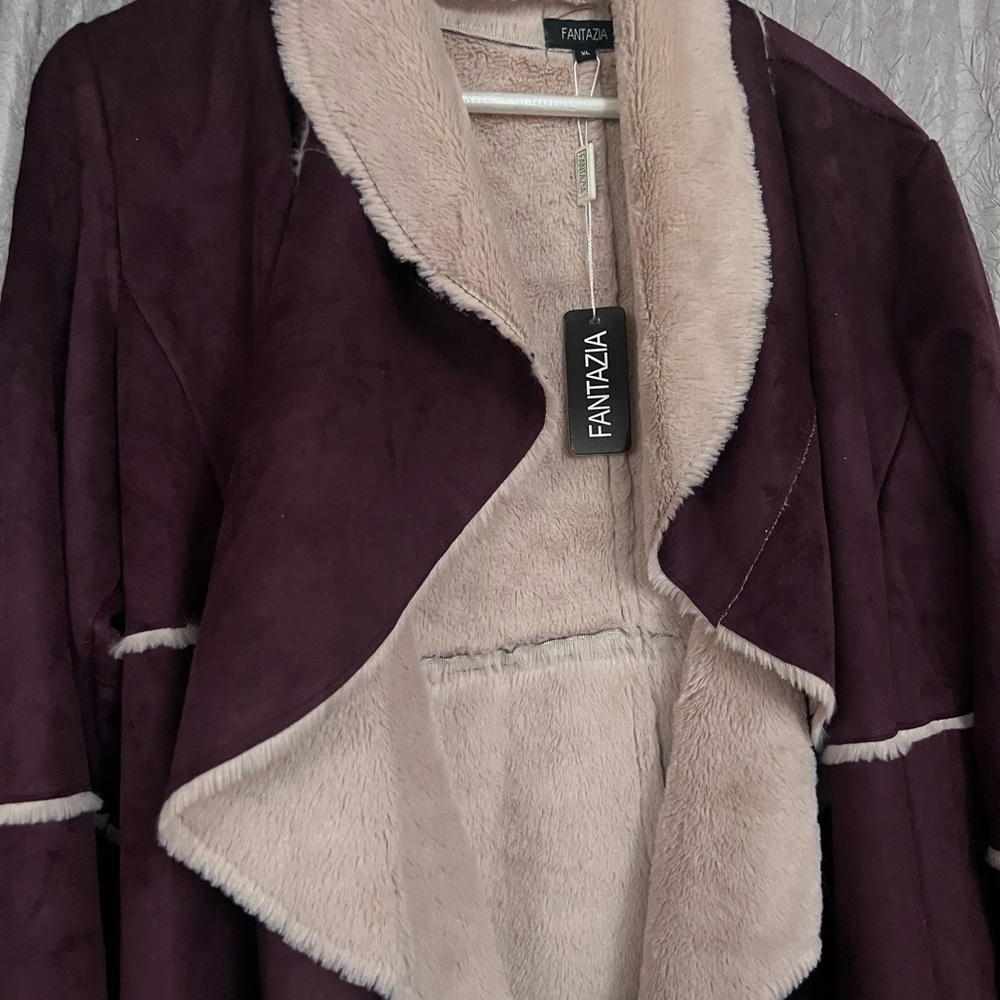 Purple and Cream Coat with Shearling Lining - Picture 2 of 5